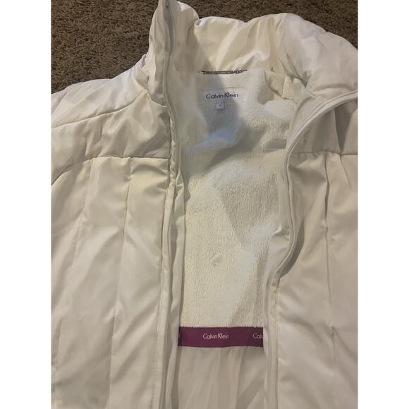 Calvin Klein S Duck Down Puffer White Jacket Full Zip Pockets Faux Fur Lining - Picture 4 of 7